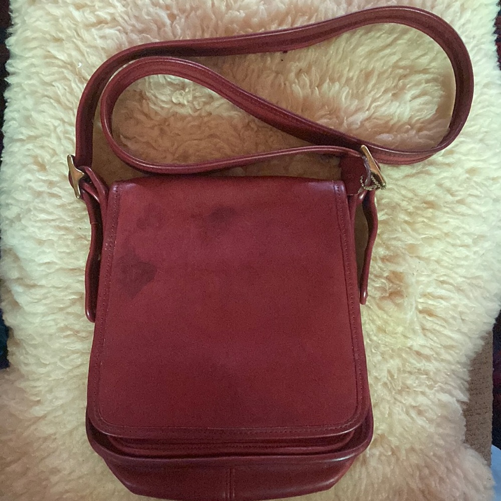 Vintage Red Leather COACH Crossbody Bag